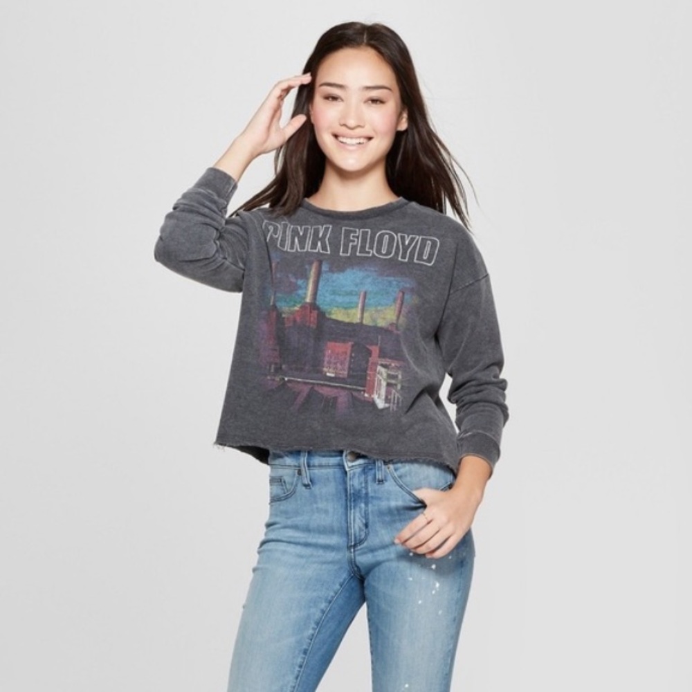 Junkfood Retro Pink Floyd Crop Top Sweater SZ L